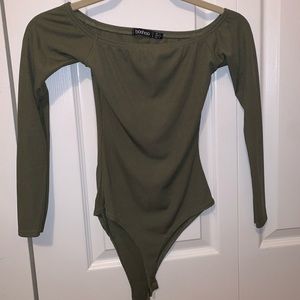 Olive Green Boohoo Off the Shoulder Bodysuit